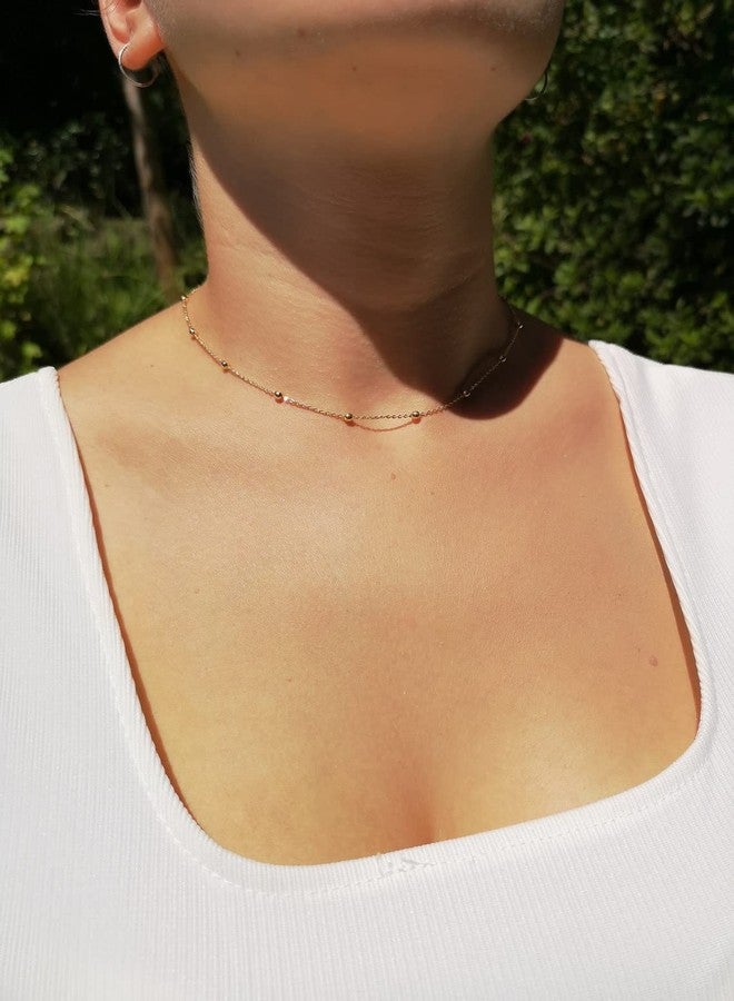 BERISO 14K Gold/Silver Plated Choker Necklace for Women Shining Dots Station Gold Chain Necklace Beads Sparkle Chain Necklace Link Chain Exquisite Jewelry for women - Image 5